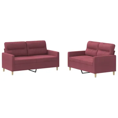 Image de vidaXL Ensemble de canapés 2 pièces avec coussins vin rouge Tissu