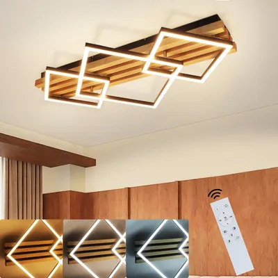 Immagine prodotto di ZMH Lampade da soffitto a LED Lampada da soffitto con telecomando e funzione memoria in legno 70 cm   Soggiorno Camera da letto Lampada da soffitto 46 W nera angolare