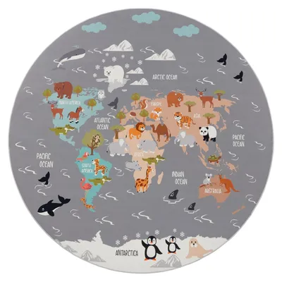 Produktbild von TT Home Kinderteppich Babyzimmer Teppich Kinderzimmer Rutschfest Tiere Weltkarte Autos Größe 200 cm Rund