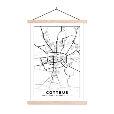 Produktbild von MuchoWow® Textilposter Cottbus - Karte - Stadtplan - Wegbeschreibung 120x180 cm mit holzfarbenen Rahmen - Textil-Plakat
