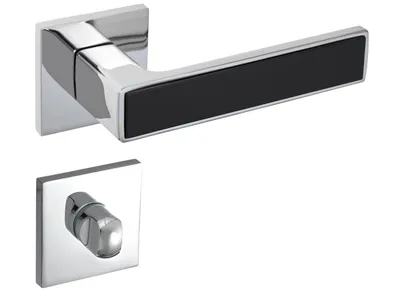 Produktbild von Gavroche Türgriffe Set WC/Bad Türklinken für Innentüren in Silber Chrom und Schwarz Drückergarnitur für Zimmertür mit eckiger Rosettengarnitur Zink