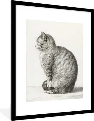 Produktbild von MuchoWow® MuchoWow® Gerahmtes Poster Sitzende Katze - Gemälde von Jean Bernard 60x80 cm - Poster mit zchwarzem Bilderrahmen - Wohnzimmer - Dekorationen - Prämie