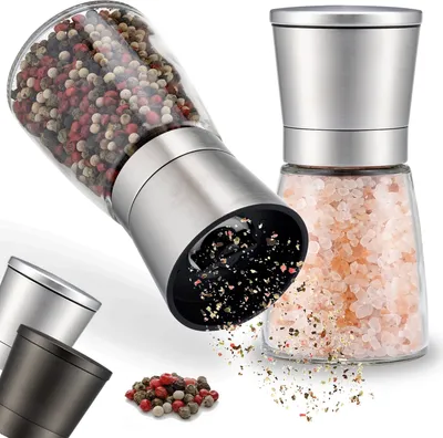 Produktbild von ZOLMER® Gewürzmühle 2er Set mit verstellbarem Keramikmahlwerk. Edle Edelstahl-Salz- und Pfeffermühle, auch als Chilimühle. Ohne Gewürzinhalt.