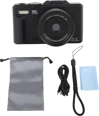 Obrázek produktu pro 5k HD digitální fotoaparát 75MP UHD 18xAF automatické ostření 3" výklopný displej WiFi s bleskem pro fotografování a natáčení videa Černá barva