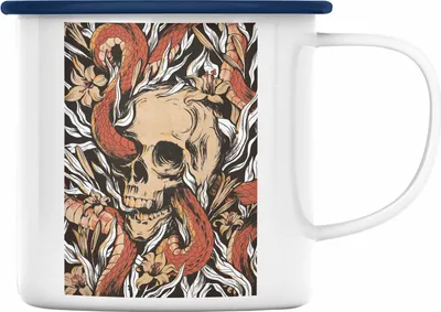 Produktbild von Trendation - Totenkopf Emaille Tasse Kaffee Frauen Mädchen Männer Tattoo Geschenk Damen Idee Grafik (Blau)
