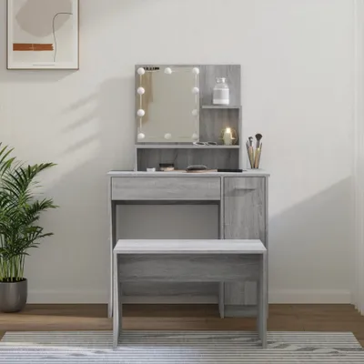 Produktbild von "im Angebot" Schminktisch-Set mit LED Grau Sonoma Holzwerkstoff - Schminktische CC3866