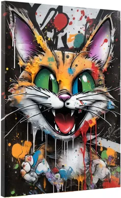 Produktbild von Katze Pop Art Style Leinwandbild Wandbild Kunstdruck XL Deko: 105x140x4cm