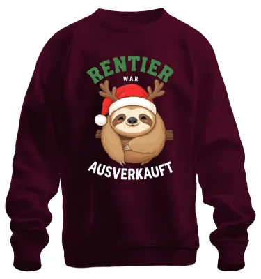 Produktbild von Rentier war t Weihnachten Faultier Geschenk Lustig Sweatshirt Pullover, Burgundy, S