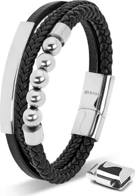 Produktbild von SERASAR | Premium-Lederarmband für Herren [Pearl] mit Silber Stainless Steel | Farbe: Silber | Länge: 20cm