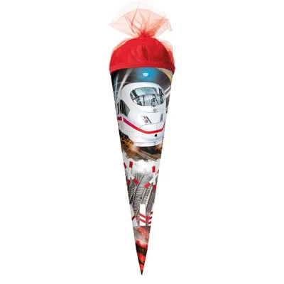 Produktbild von ROTH Geschenk-Schultüte klein Schnellzug 50 cm rund Tüllverschluss Zuckertüte Schnellzug