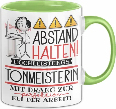 Produktbild von Tonmeisterin Tasse Geschenk Lustig Abstand Halten Hochleistungs-Tonmeisterin Mit Drang Zur Perfektion Bei Der Arbeit (Grün)
