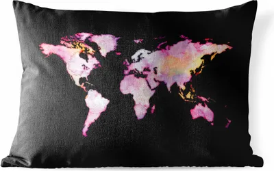 Produktbild von MuchoWow® Outdoor Kissen - Weltkarte - Aquarell - Rosa - 60x40 cm - Wetterfest - Lounge Kissen - Zierkissen - Kissen für Innenräume