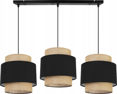 Produktbild von Boho Hängelampe - Deckenlampe - Pendelleuchte aus Metall mit Lampenschirm aus Stoff - E27 - 3-Flammig - Schwarz und Jute