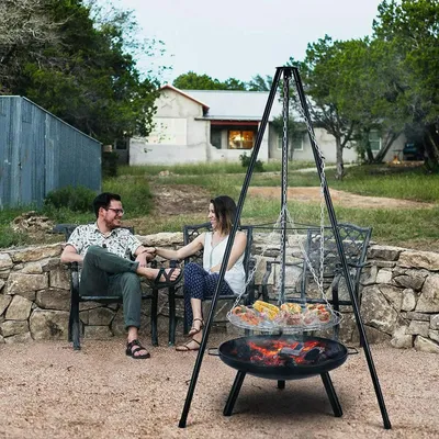 Produktbild von Feuerschale mit Stativ und Grillrost Camping Outdoor Kochstelle