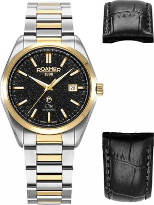Image de Ensemble pour homme ROAMER 970983 47 85 20 – doré, classique, avec un bracelet de rechange.