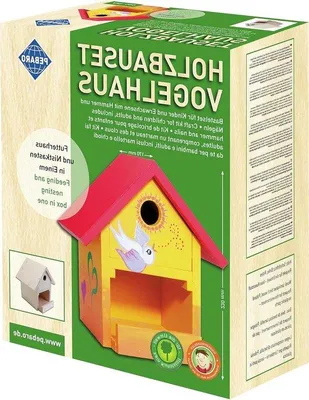 Produktbild von Holzbauset Kit Vogelhaus - inkl. 9 unbehandelten Birkenholzplatten - Hammer und Nägel - Geschenkidee für Hobbys und Kinder - Modell 466