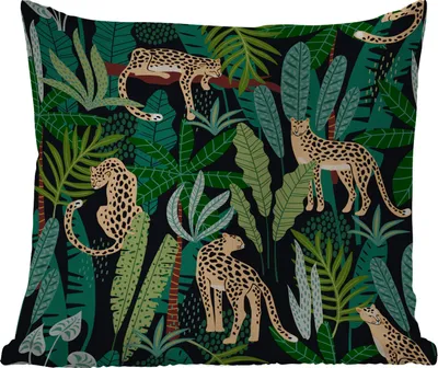 Produktbild von MuchoWow® Outdoor Kissen - Dschungel - Panther - Muster - Jungen - Mädchen - Pflanzen - 45x45 cm - Wetterfest - Lounge Kissen - Fotokissen - Dekoratives Kissen