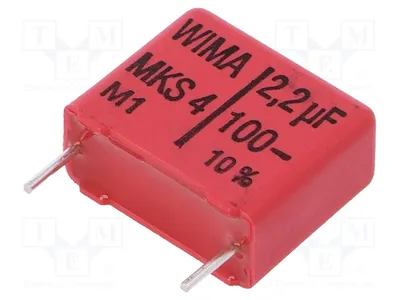 Obrázok produktu pre 1x Kondenzátor: Polyesterový, 2,2 µF, 100 V DC, rozmer: 15 mm, 63 VAC, tolerancia: 10 %, kód: 4D042204F00KSSD