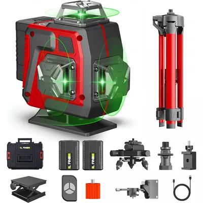 Produktbild von Laser Professional 4D-Laser, 16 Linien, grün, 360° drehbar, automatischer Kreuzlinien-Laserstreifen, verstellbares Stativ, 2 Batterien, Fernbedienung