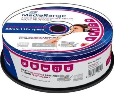 Produktbild von MediaRange CD-R 700MB 25pcs Audio vollflächig bedruckbar