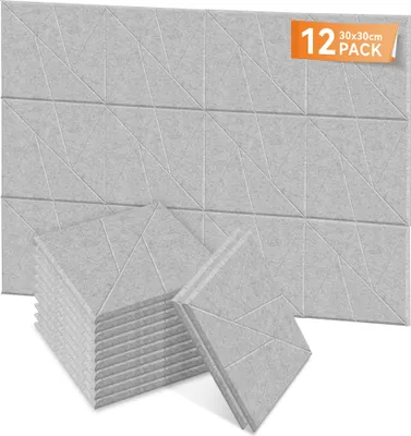 Produktbild von LARS360 Hellgrau Akustikpaneele 12er Set 30x30cm V-Muster, Schallschutz Wandpaneele, Schalldämmung, Schallabsorber für Studio Home Gaming
