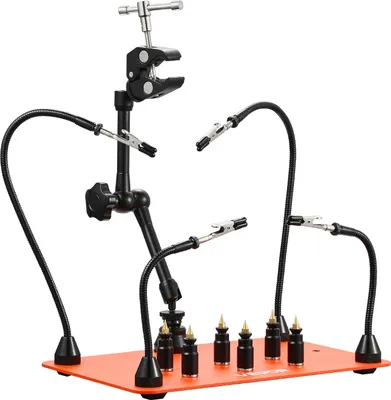 Obrázek produktu pro VEVOR Pájecí pomůcka třetí ruka, magnetická pájecí stanice, 4 ohebná ramena, s 6 držáky sloupků DPS a 360° držákem horkovzdušné pistole, pomocná ruka pro opravy elektroniky, 279x178x3mm