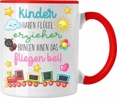 Produktbild von Trendation - Erzieherin Tasse Geschenk Danke Dankeschön Abschiedsgeschenk Beste Kindergärtnerin Spruch Flügel (Rot)