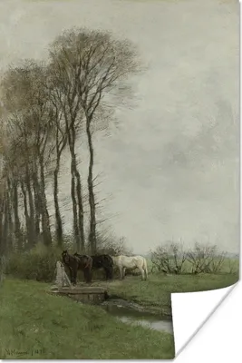 Produktbild von MuchoWow® Poster Pferde am Tor - Gemälde von Anton Mauve 75x150 cm - Dekoration für die Wände