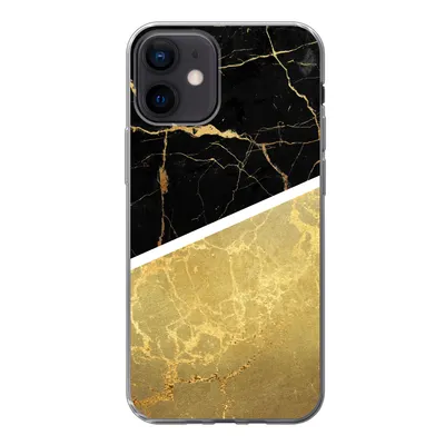 Produktbild von MuchoWow® Handyhülle Schutzhülle Hülle für iPhone 12 Marmor - Schwarz - Gold Silikon Softcase Handy Hülle - Schutzhülle