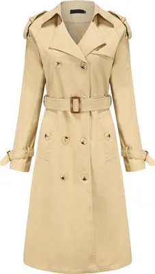 Produktbild von ASKSA Damen Trenchcoat Zweireihiger Langer Mantel Leichte Winddichter uebergangsmantel mit Knoepfen, Khaki, L