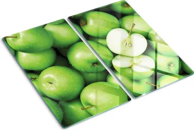 Obrázok produktu pre Sklenená ochranná doska – Kryt varnej dosky – Kryt na indukčnú dosku – 2x30x52 cm – Rýchle čistenie – Tvrdené sklo – Zelené jablká