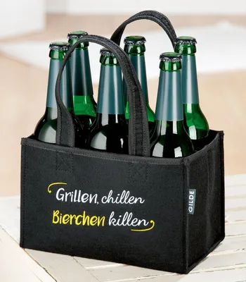 Produktbild von Gilde Flaschentasche, "Grillen,...", Spruch, Filz, schwarz, VE 6, L. 14 cm, B. 23 cm, H. 15 cm
