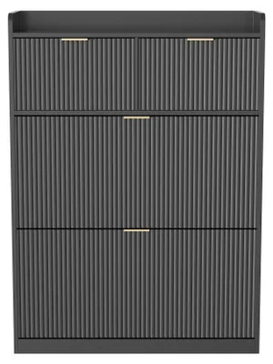 Produktbild von Schuhschrank Schmal - Schuhkipper - 3 Klappen - Verstellbarer Trenner - Kippsicherung - Holz - Schwarz A