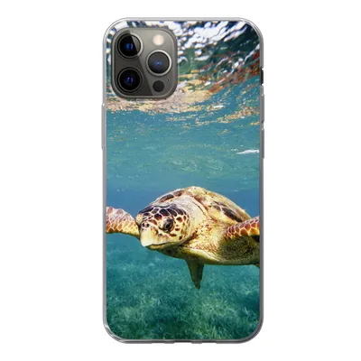 Produktbild von MuchoWow® Handyhülle Schutzhülle Hülle für iPhone 12 Pro Schildkröte - Wasser - Blau Silikon Softcase Handy Hülle - Abdeckung
