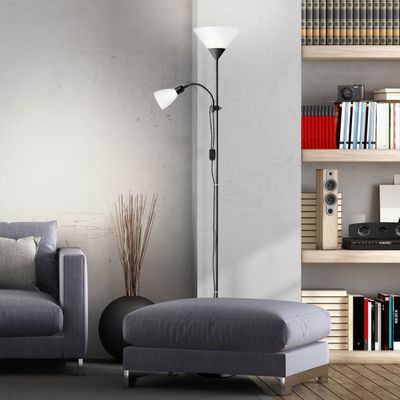 BRILLIANT Deckenfluter Spari mit Lesearm | funktionelle Standleuchte | schwarz/weiß | 1x E27 max. 60 W & 1x E14 max. 25 W |  IP20