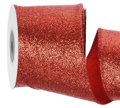 Glitterband 6,3 cm x 4,5 m, glitzernd, mit Drahtrand, rot