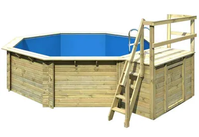 Produktbild von Aufstellpool Holzpool-Set Karibu Classic 2B rund Ø 470x124 cm inkl. Leiter, Bodenschutzvlies & Sonnendeck Holz