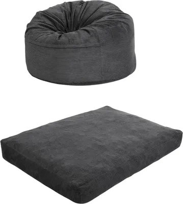 Productafbeelding van Opklapbare vloermatras/bank 110x110 cm – Multifunctionele zitkussenbank met corduroy bekleding – Donkergrijs – Geschikt voor woonkamer en lounge
