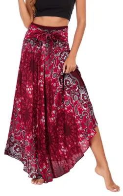 Obrázok produktu pre Solidchoice – Boho dlhá sukňa s vysokým pásom, 2v1, pre dámy