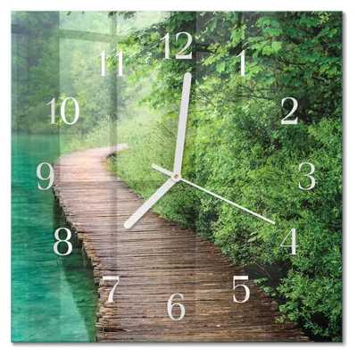 Produktbild von Tulup Glasuhr Wanduhr Küchenuhr Echt-Glas 30x30 cm Modern Dekorativ Geräuschlos Weiße Zeiger - Holzsteg