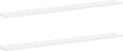 Two white shelves are shown against a white background.