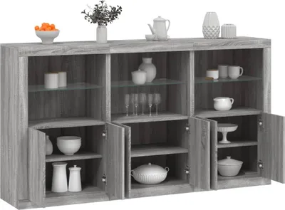Obrázek produktu pro vidaXL Příborník s LED světly Grey Sonoma 181,5x37x100 cm