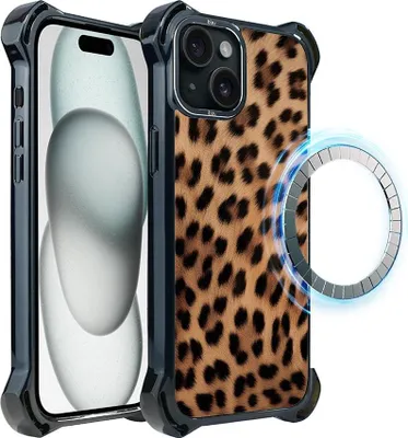 Produktbild von Schutzhülle für das iPhone 15 Plus, MagSafe-kompatibel, verstärkte Ecken, schwarz, Panther, Leopardenmuster
