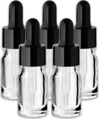 Produktbild von 5x Farblose Glasflasche 5 ml mit schwarzer Pipette Apothekerflasche