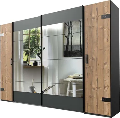 Produktbild von Wimex Stockholm Schwebetürenschrank Graphit/Silver Fir mit Spiegel