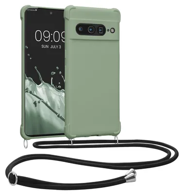 Produktbild von kwmobile Necklace Case kompatibel mit Google Pixel 7 Pro Hülle - Cover mit Kordel zum Umhängen - Silikon Schutzhülle Graugrün
