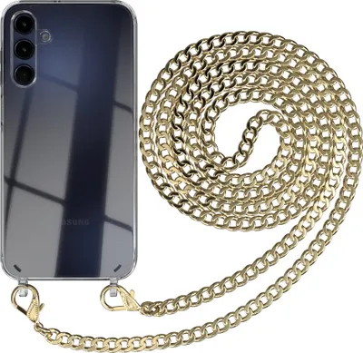 Immagine prodotto di EAZY CASE catena per cellulare in metallo per Samsung Galaxy A15, custodia per cellulare con cordino, custodia in silicone, catena in metallo per smartphone in oro