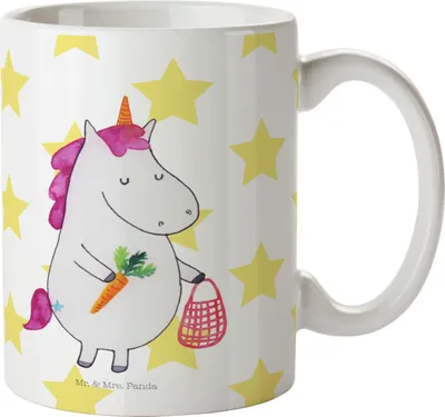 Produktbild von Mr. & Mrs. Panda Teetasse Einhorn Gemüse - Weiß - Geschenk, Becher, Biomarkt, Unicorn, Wochenmarkt, Kaffeebecher, Kaffeetasse, Henkelpott, Einhörner, Tasse