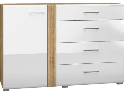 Productafbeelding van Kommode FLORES FS04, kastanjehoutfineer / wit, hoogglans
