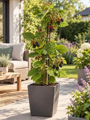 Produktbild von Brombeere Black Satin 50–70 cm – stachellose Rubus fruticosus, winterharte Brombeerpflanze für Garten und Kübel